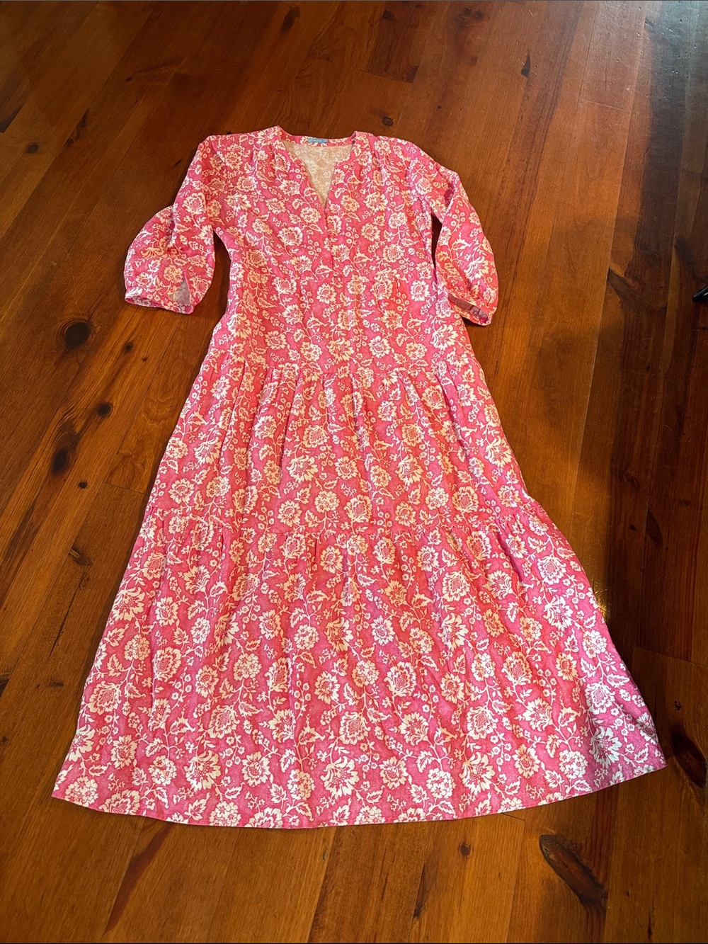J. McLaughlin Pink Floral Tiered Midi Dress